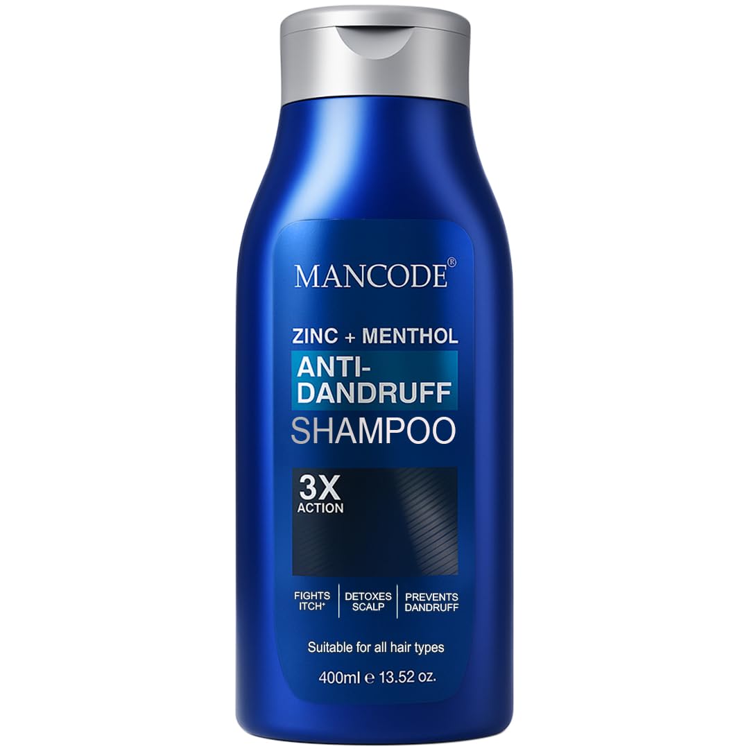 Mancode AntiDandruff Shampoo With Zinc + Menthol For Men & Women 400Ml | Cooling & Refreshing Formula With Zinc Pyrithione To 