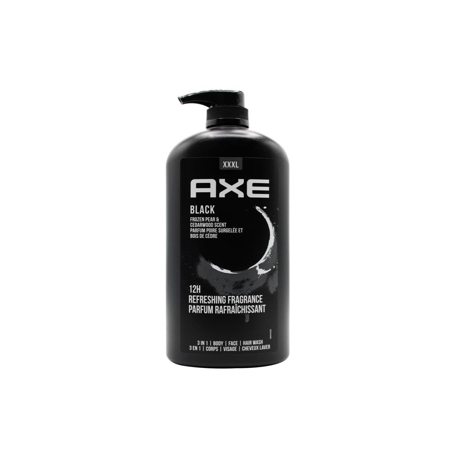 Axe 3 In 1 Body Face And Hair Wash For Men, 12 Hour Refreshing Fragrance, Black Frozen Pear And Cedarwood Scent, 33.8 Ounce Pump
