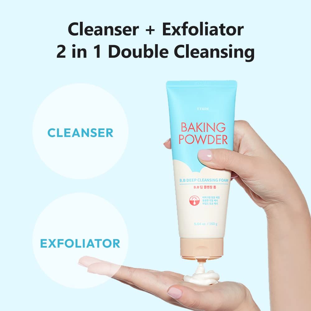 Etude Baking Powder B.B Deep Cleansing Foam, 5.4 Fl.Oz.(160Ml) (21Ad) | Perfect Cleansing And Peeling, Removes Pore Waste And De