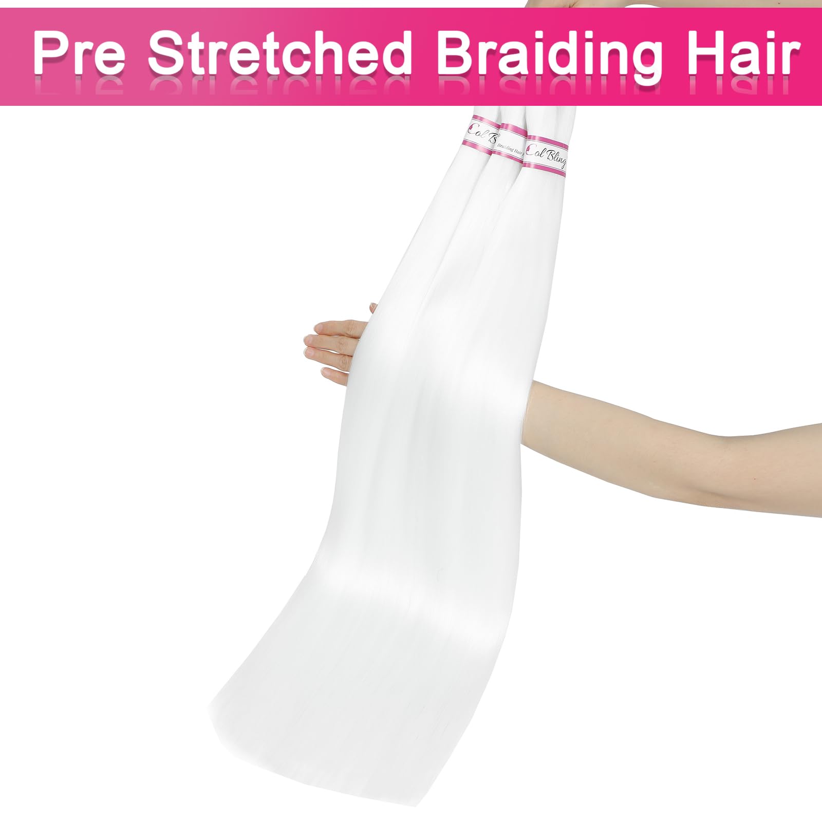 Col Bling Braiding Hair Pre Stretched 28 Inch 3 Packs White Long Braid Hair Extensions For Women Box Braids Hair Pre-Stretched Y