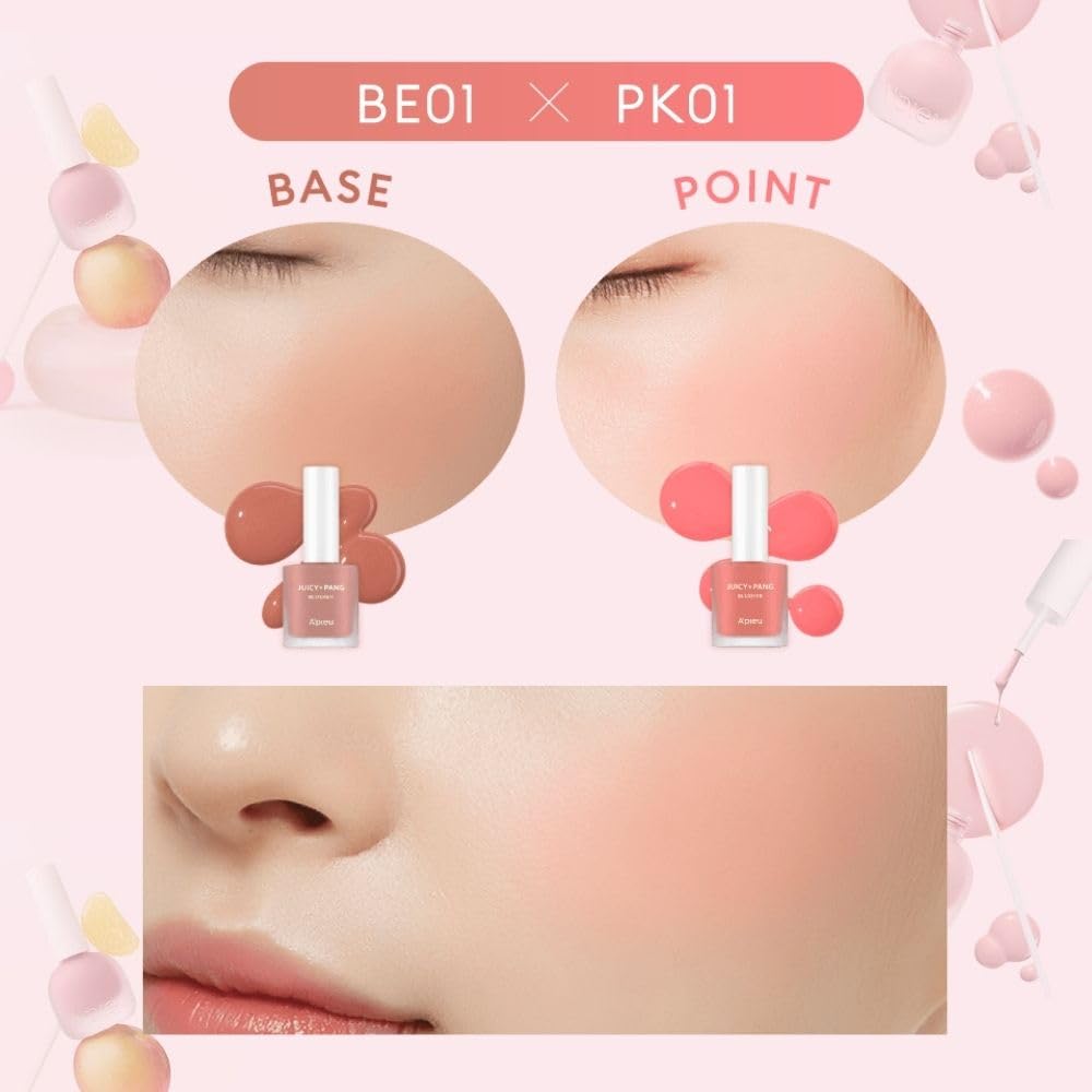 A'PIEU Juicy-Pang Water Blusher [BE01] (0.31 fl oz) - Dewy-Liquid Cheek Color with Fruity Tint and Soft Blendable Texture. Fruit