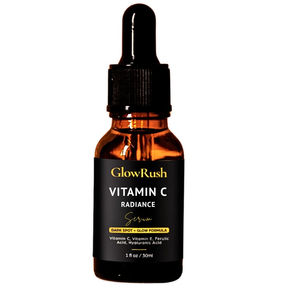 GlowRush Vitamin C Radiance Serum with Ferulic Acid, Vitamin E & Hyaluronic Acid | Brightening Face Serum for Dark Spots & Uneve
