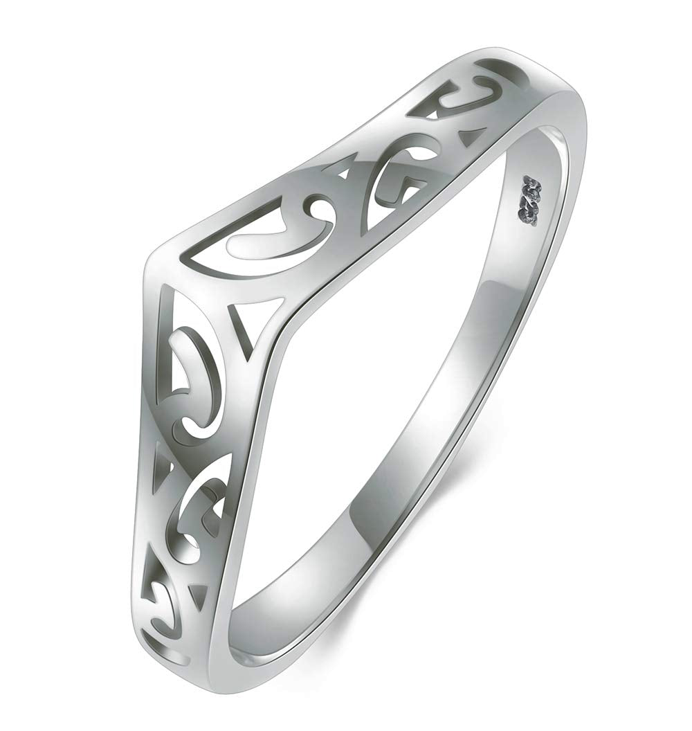 BORUO 925 Sterling Silver Ring Filigree Thumb Chevron High Polish Comfort Fit Band Ring Size 9