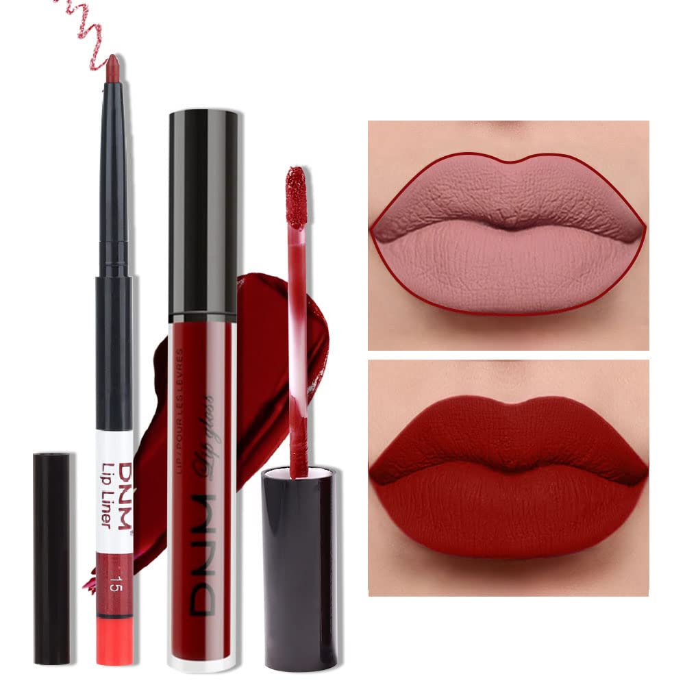 Evpct 2Pcs Dark Red Maroon Matte Lipstick And Lip Liner Makeup Set For Women Dnm Dark Blood Red Liquid Matte Brown Lipstick Lip