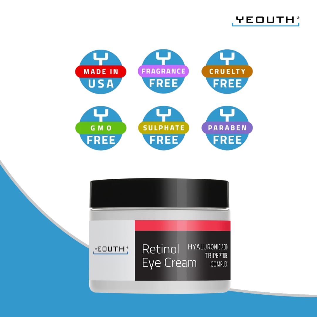 Yeouth Retinol Eye cream with Hyaluronic Acid, Hydrating Under Eye cream for Dark circles and Puffy Eyes, Anti Aging Eye cream,