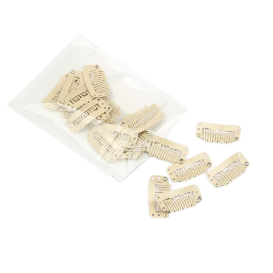 20Pcs Hair Extension Clips U-Shaped 6-Teeth 3.2Cm Stainless Snap Clips For Wigs, Hair Extensions, Hairpieces,T Oupee (Beige)