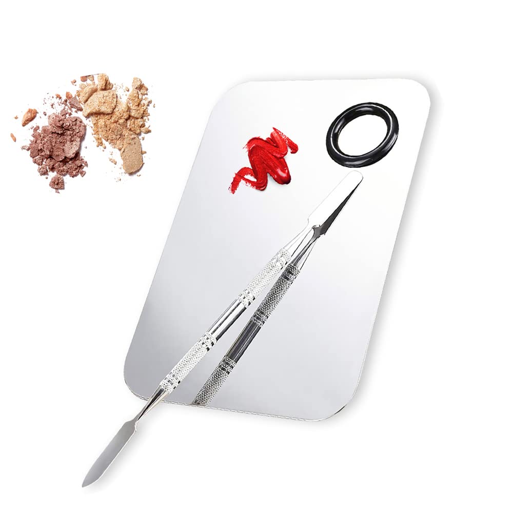 ALIOBC 2 Pcs Makeup Mixing Palette, Upgrad Stainless Steel Metal Foundation Palette with Spatula Artist Tool for Mixing Foundati