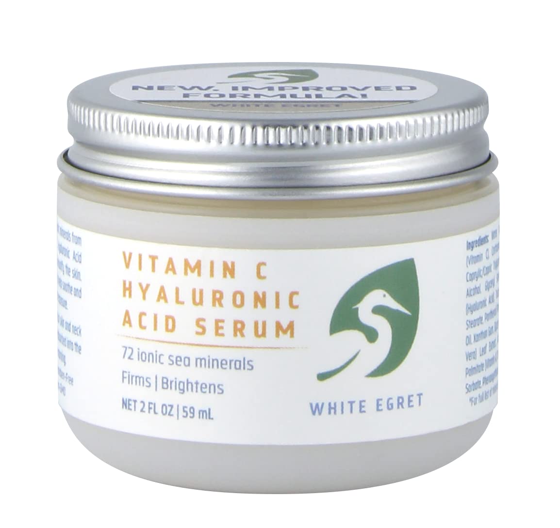 White Egret Radiant Glow Hyaluronic Acid Serum with Vitamin C - 2 Fl Oz | Anti-Aging Skincare for Women | Hydrating, Firming, an