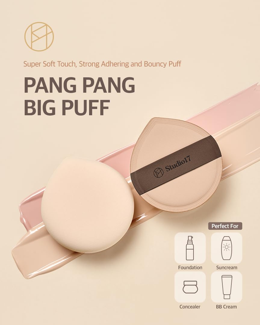Studio17 Makeup Powder Puff 2.2In Diamater | Korean Olive Young Makeup Sponge Cushion Puff For Foundation And Powder | Fluffy Fo