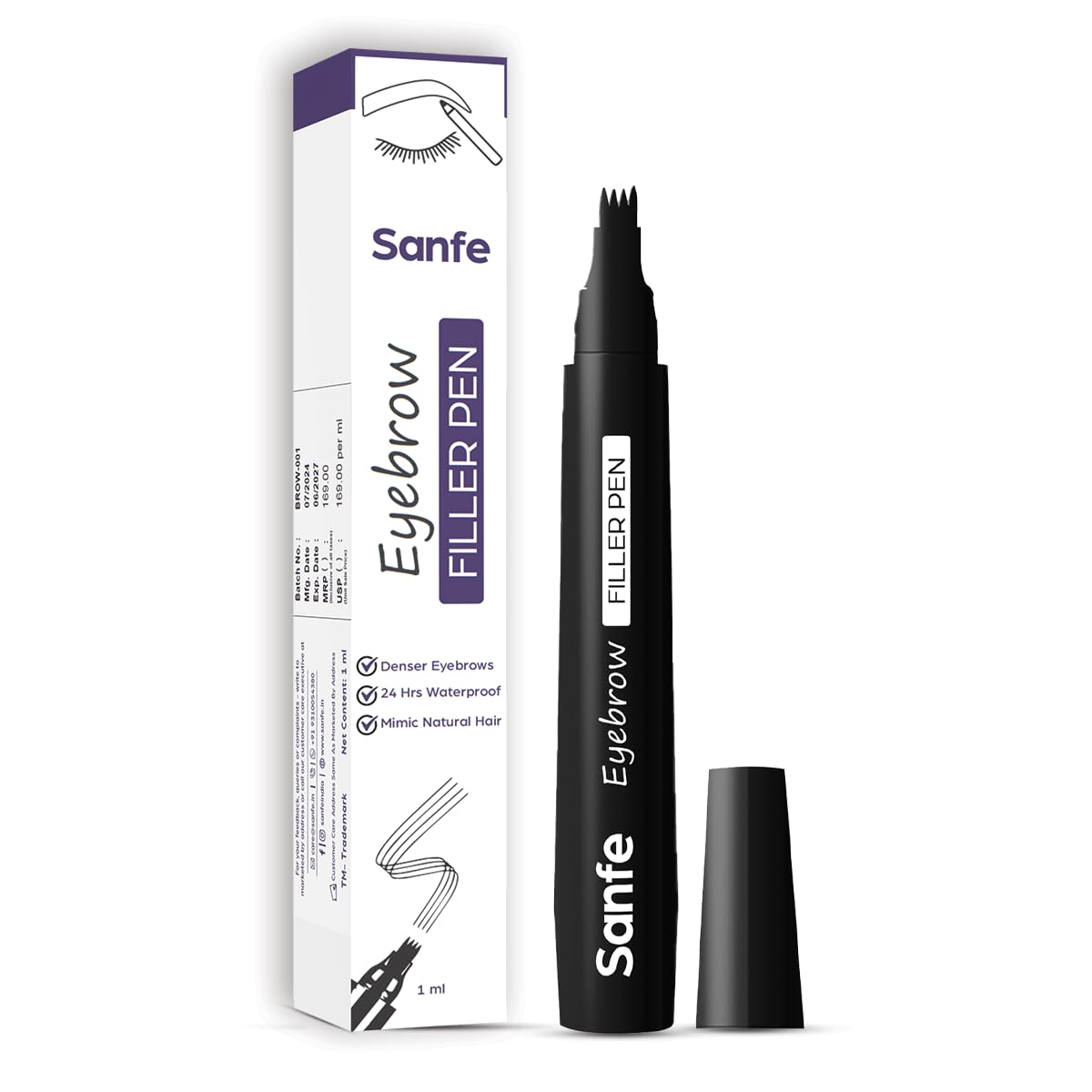 Sanfe Eyebrow Filler Pen | Perfect Eyebrow Enhancer, Waterproof & SmudgeProof | One Swipe Application With Micro Precision, Nat