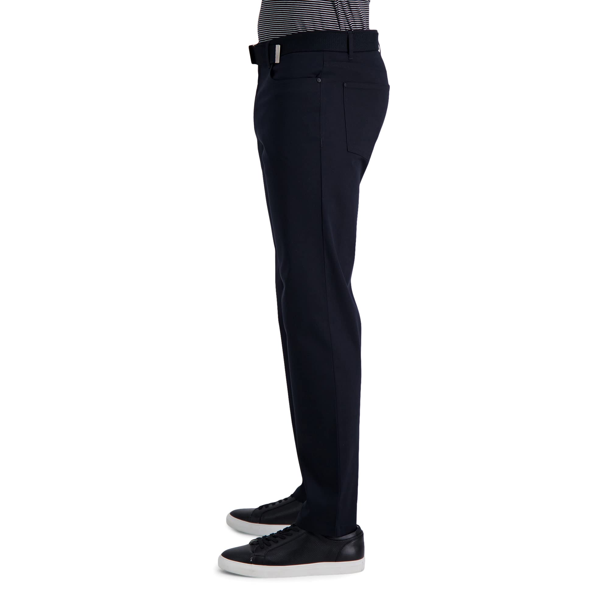 Haggar Mens Iron Free Premium Khaki Straight Fit Flat Front Flex Waist casual Pant, Black Onyx, 32 x 32