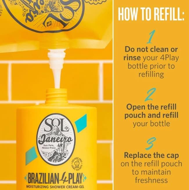 Sol De Janeiro 4 Play Moisturizing Shower Cream Gel Body Wash Refill Pouch 1 L/33.8 Fl Oz.