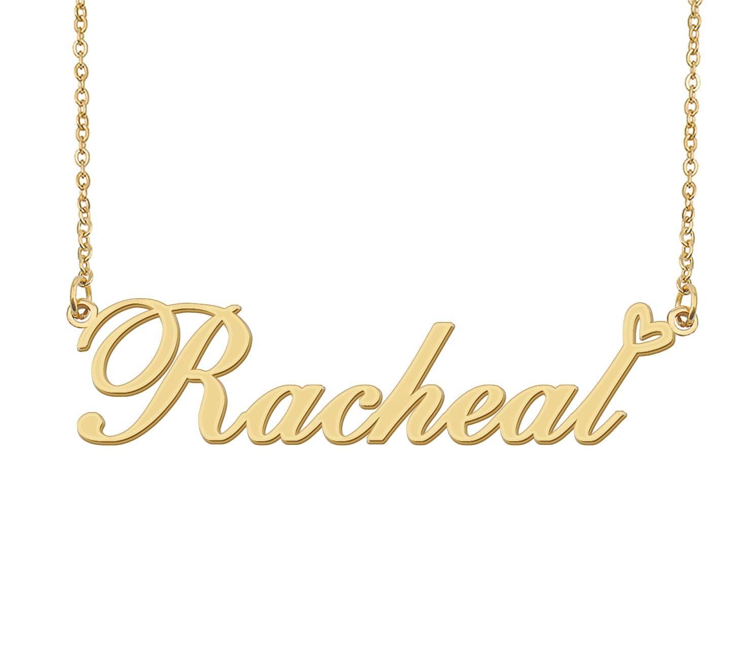 Aoloshow Racheal Name Necklace Heart Charm Pendant 18k Gold Plated Stainless Steel Jewelry for Womens Graduation