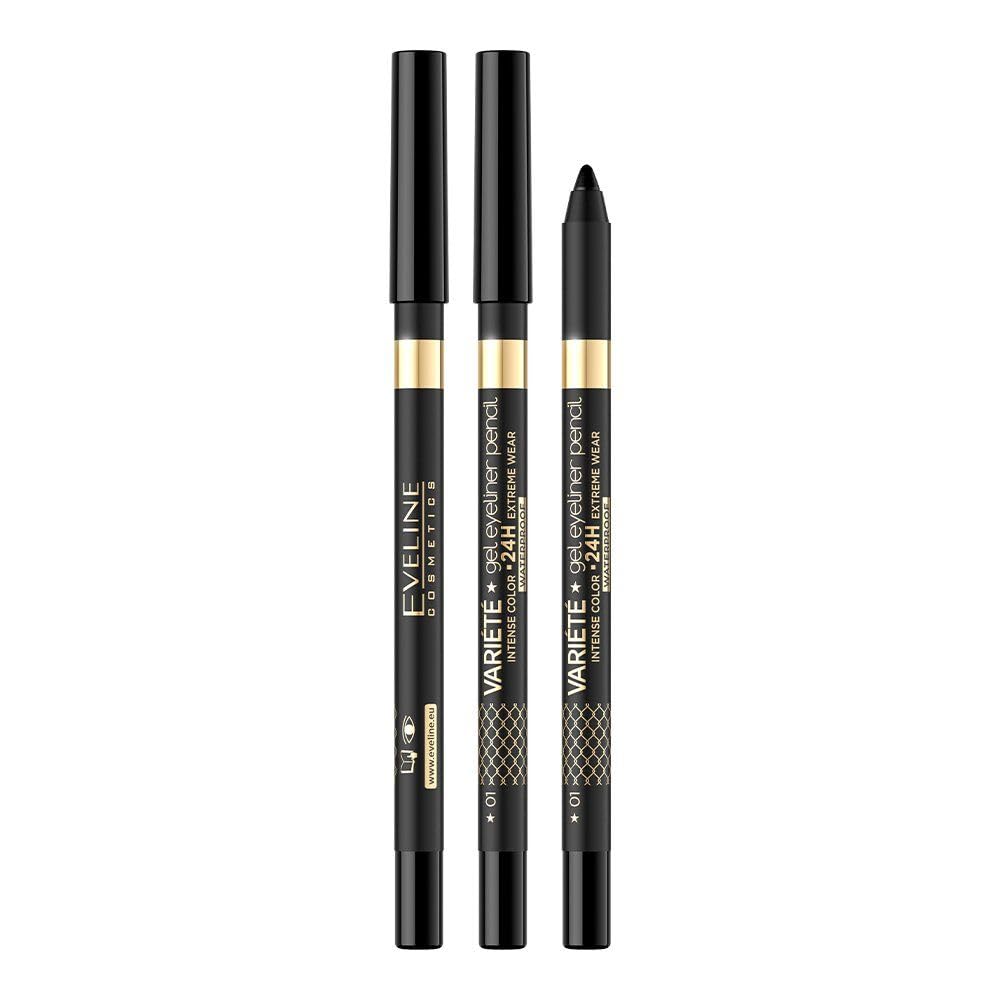 Eveline Cosmetics  Variete Gel Eyeliner Pencil 01 Black, Durable And Waterproof Formula, Soft Gel Formula, 14 Intence Colours, 
