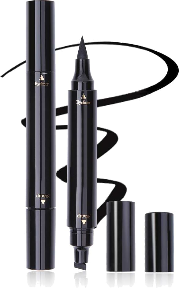 Eyeliner Stamp DoubleSided Liquid Winged Eye Liner Pen Waterproof Smudgeproof Eyeliner Pen (1 Pcs, Black)