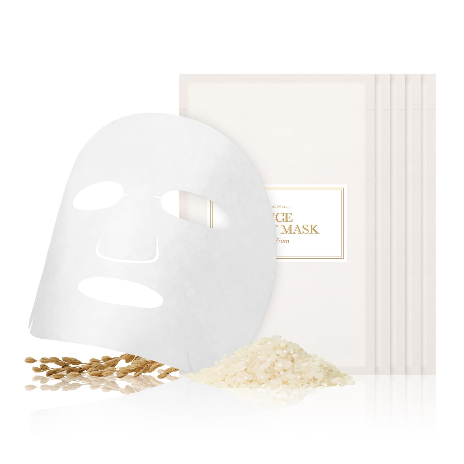 I'M From Rice Sheet Mask Pack Of 5, 60% Korean Rice Face Mask, Creamy Hydration For Dry, Combination Skin, Moist, Milky Essence,