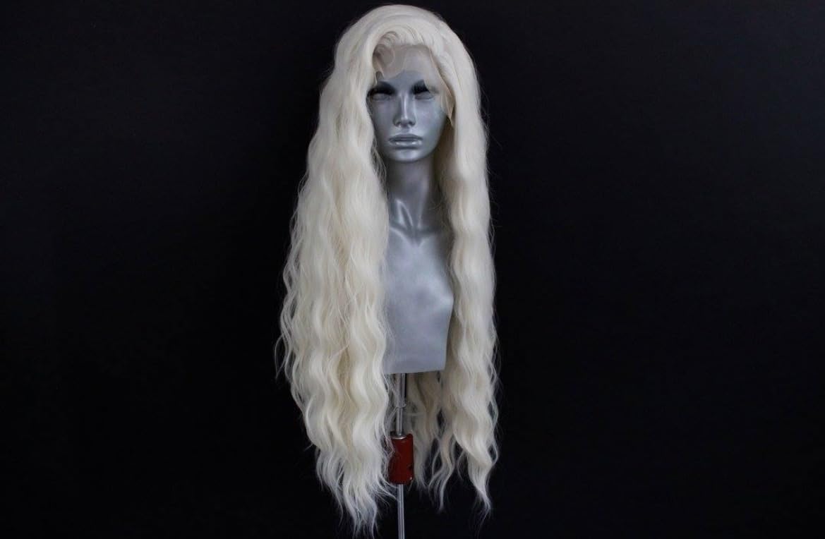Wxhwcx Long White Blonde Wavy Synthetic Lace Front Wig Middle Part Lace Wigs Synthetic Hair Wig For Women Cosplay Wigs