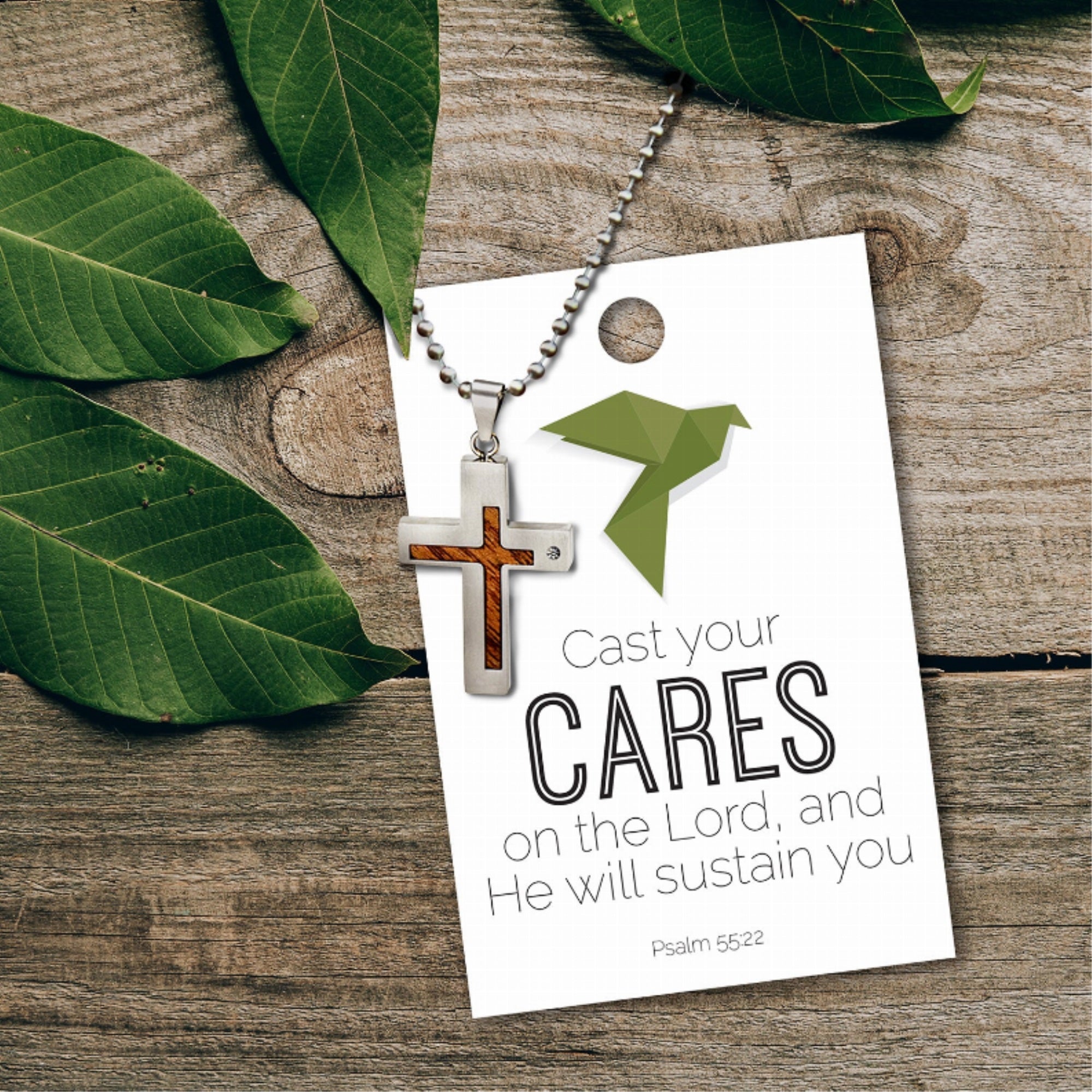Wood Inlay Cross Necklace
