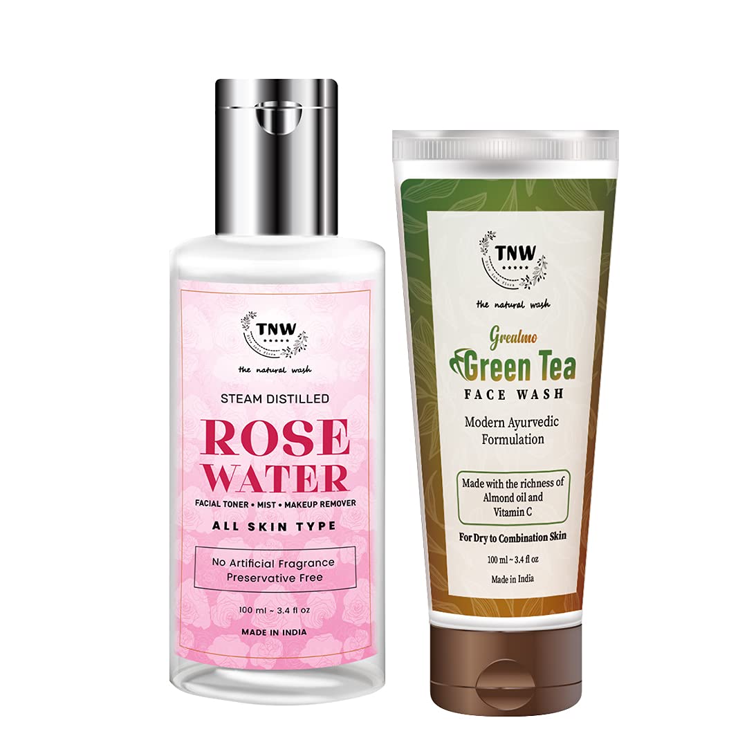 Tnw-The Natural Wash Combo Of Green Tea Face Wash & Rose Water Toner | Face Wash For Dirt Removal -Prevents Acne And Purifies Sk
