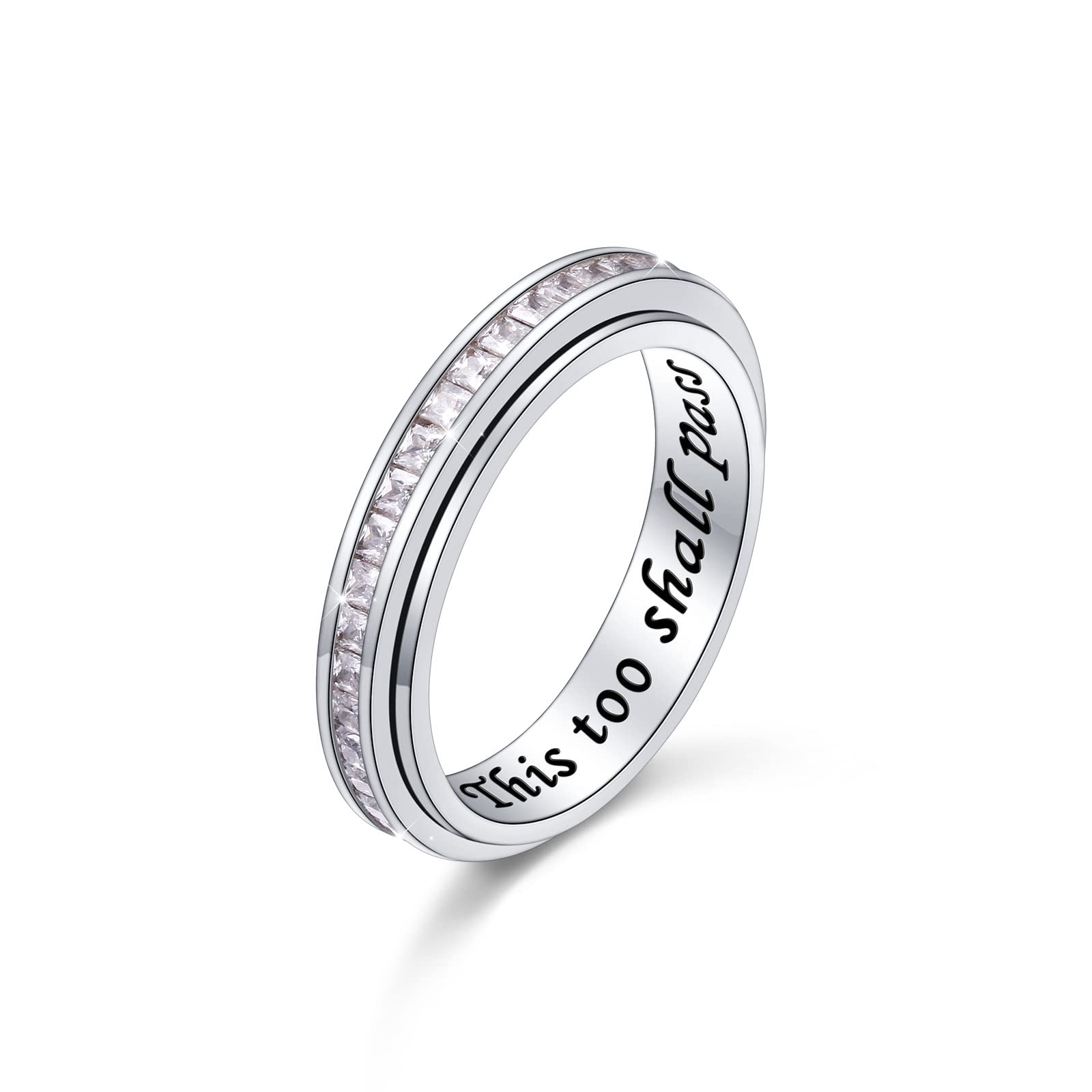 S925 Sterling Silver Spinner Fidget Rings for Anxiety This Too Shall Pass Ring Worry Relieving Boredom ADHD Autism Band for Wome