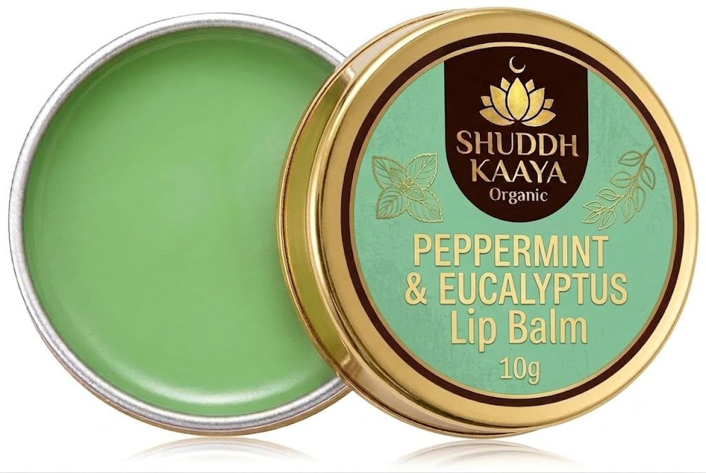 Organic Peppermint & Eucalyptus Lip Balm  Refreshing & Cooling Lip Care For Dry, Chapped Lips (10G)
