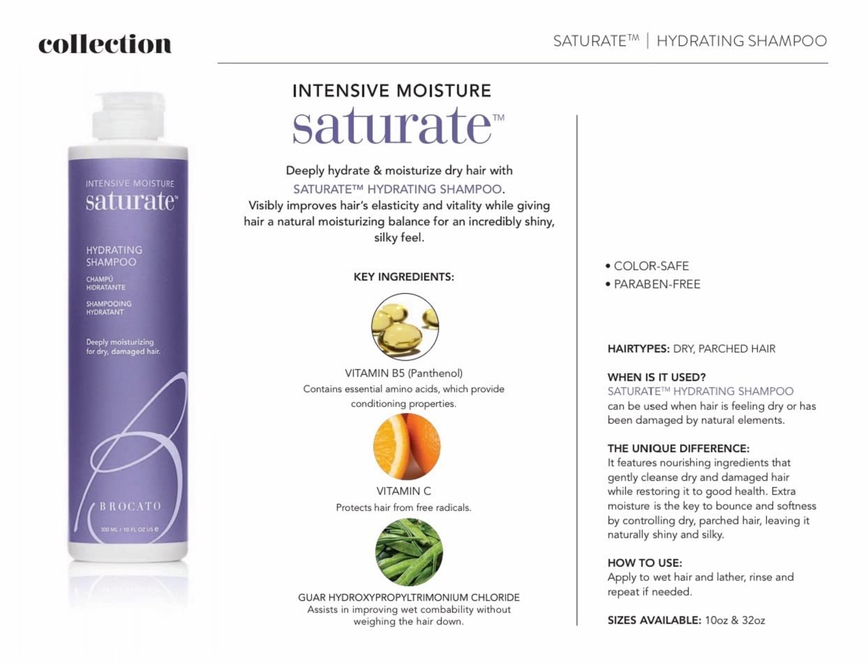 Brocato Saturate Daily Hair Shampoo: Intensive Moisture Hydrating Shampoo for Dry, Damaged Hair - Moisturizing Formula Safe for