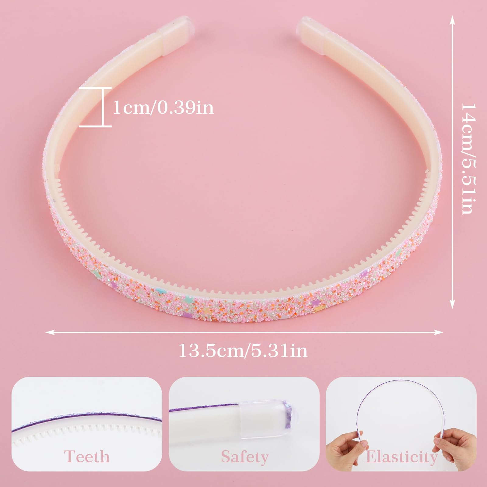 Wllhyf Glitter Headband, 4Pcs Plastic Sparkly Cute Non Slip Chunky Hairbands, Thick Bling Confetti Rainbow Hair Bands With Teeth
