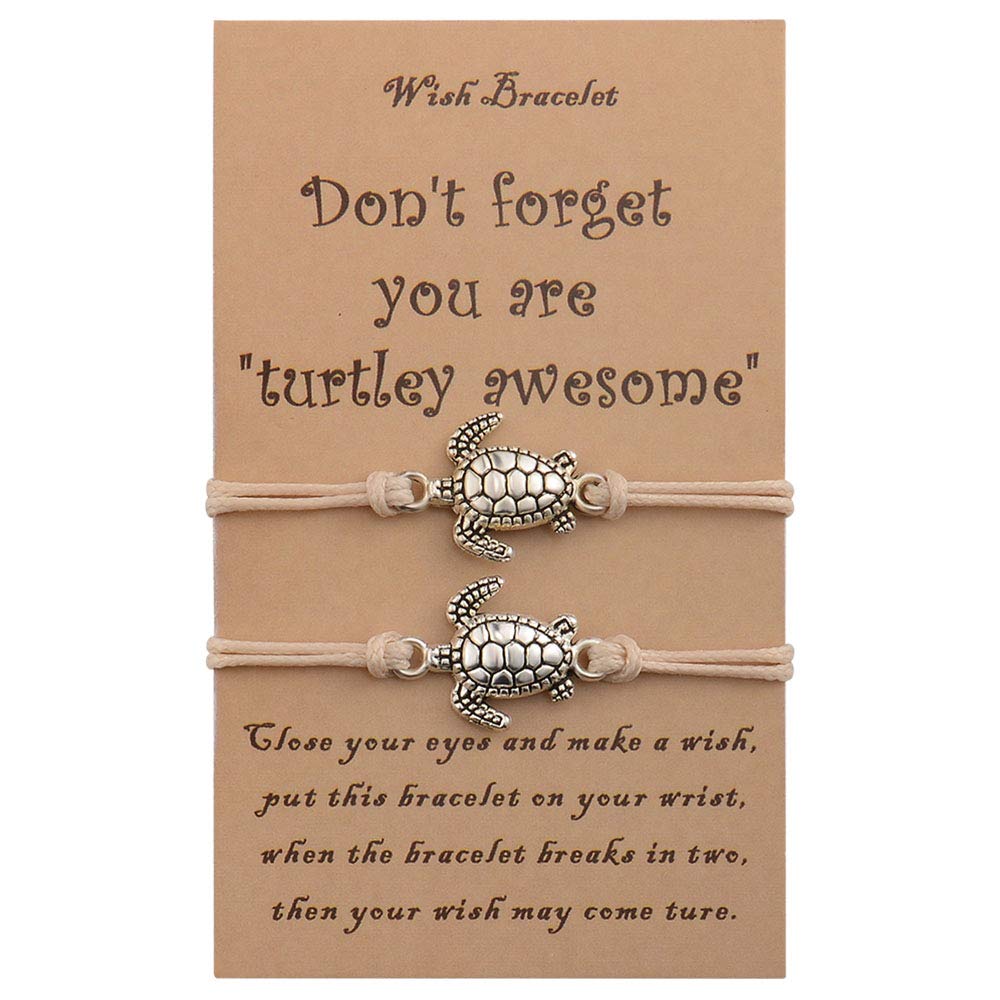 SUNSH Sea Turtle Charm Bracelets Back to School Gift for Women Teen Girls Mother Daughter BFF Cute Friendship Handmade Beige Str