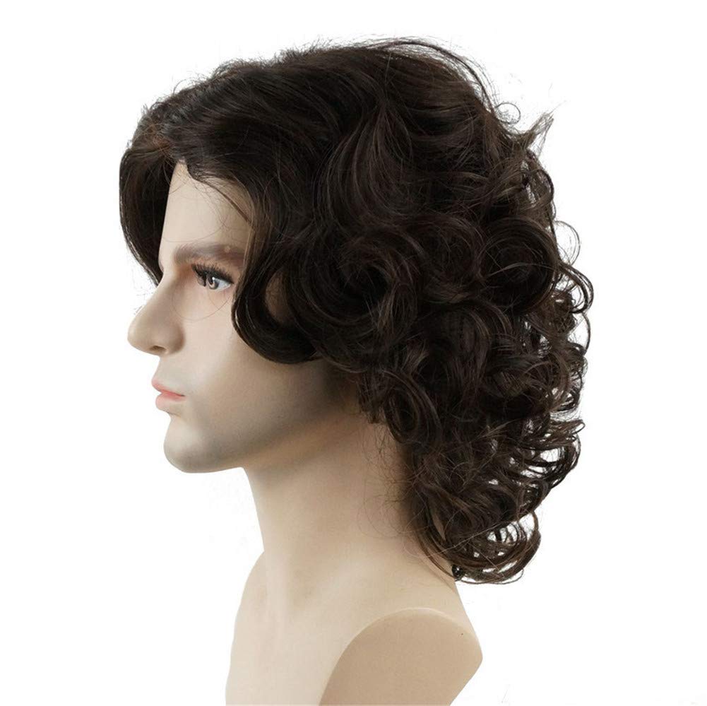 Lydell Long Curly Wavy Synthetic Men Wigs With Bangs For Men Brown