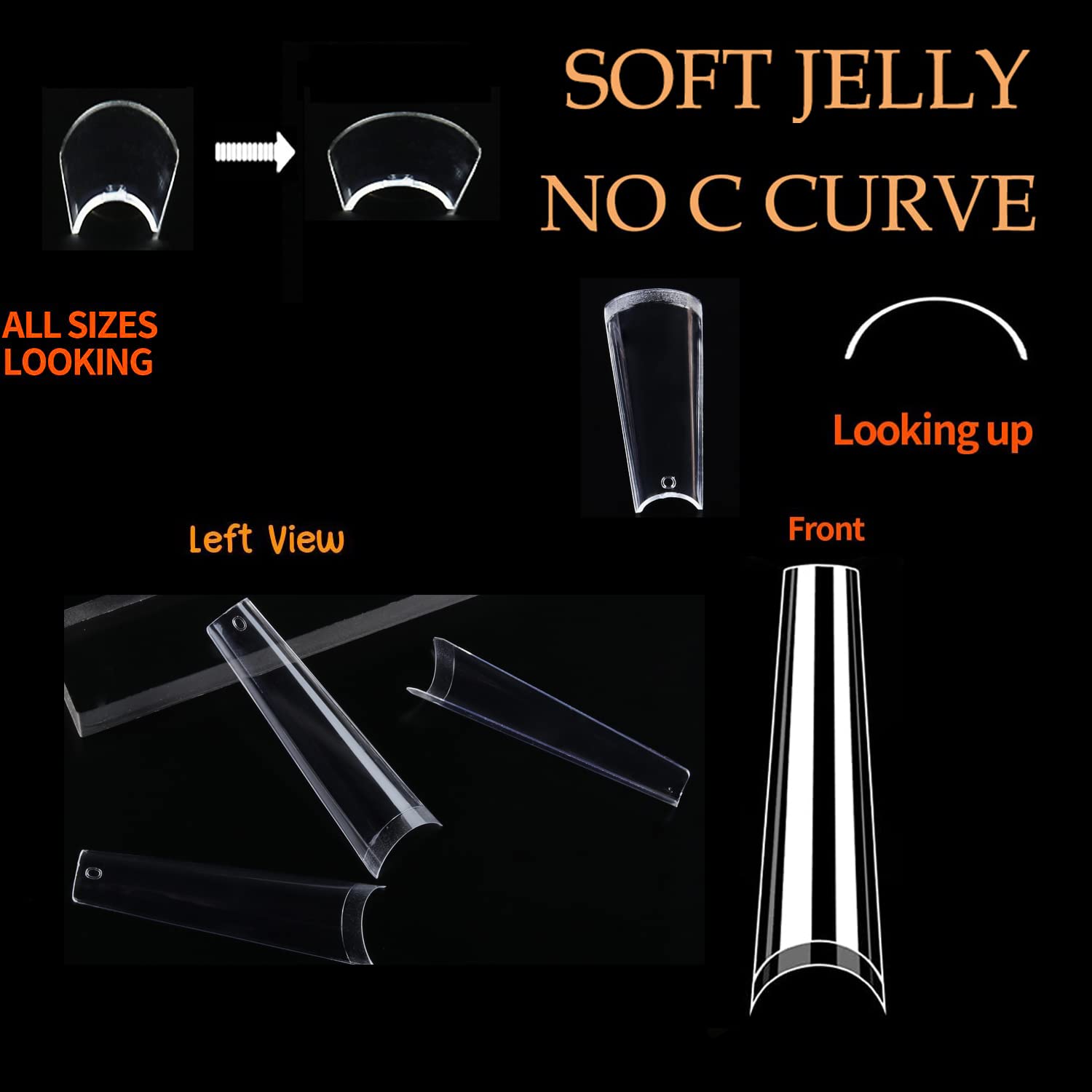 UNA gELLA Extra Long coffin Nail Tips No c curve 500PcS XXL Long clear Nail Tips Acrylic Nail Tips Soft gelly Jelly Half cover L