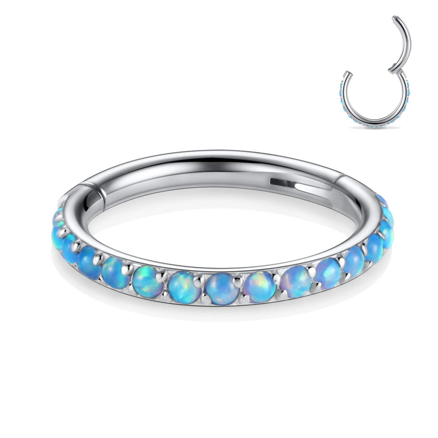 16G Cartilage Earring Opal Daith Earrings Nose Rings Septum Jewelry 316L Surgical Steel Helix Tragus Piercing Jewelry, Metal, ot