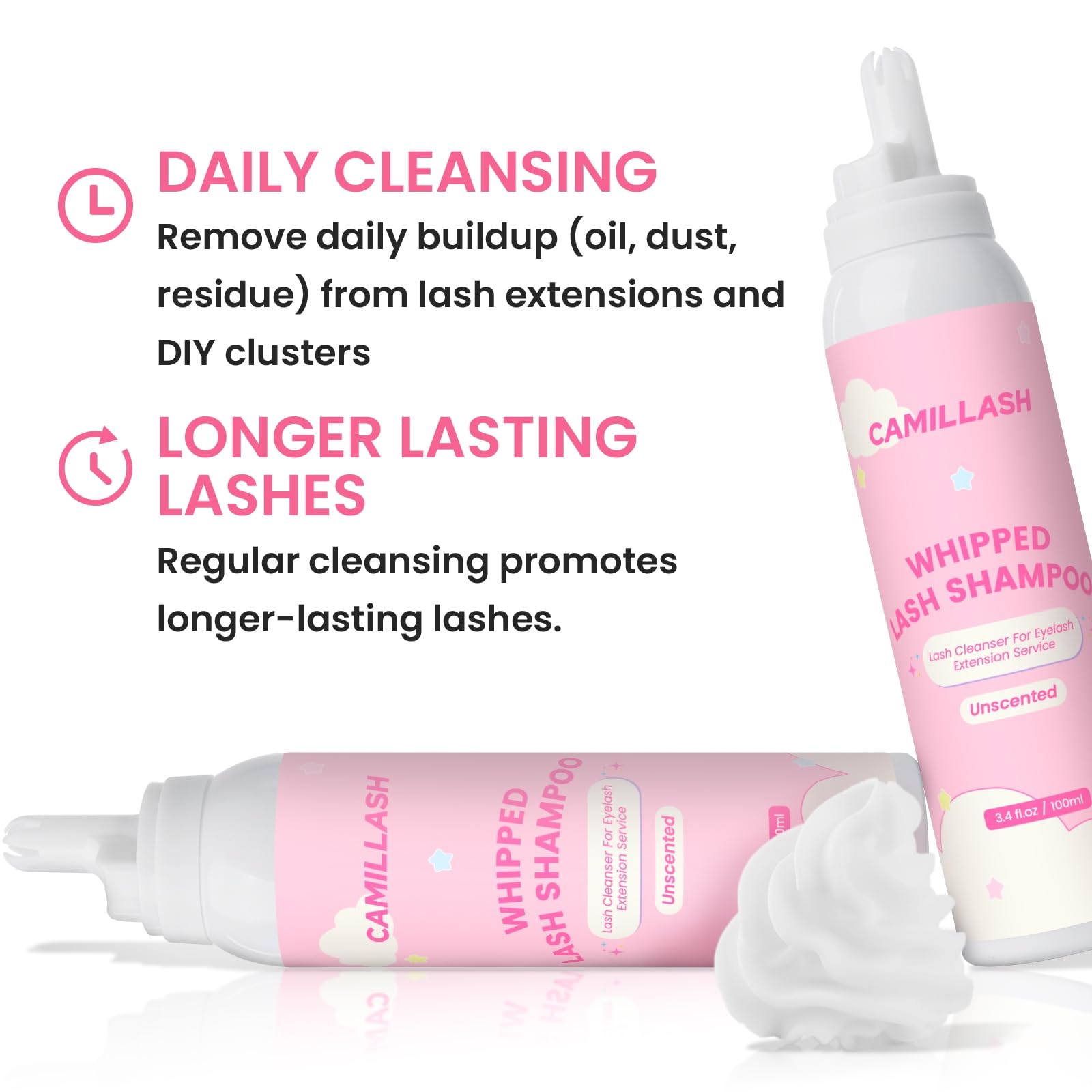 Whipped Lash Cream Shampoo Foam Cleanser | Eyelash Extension Cleaning Bath Kit | Salon & Home Use 100ml Strawberry Pink