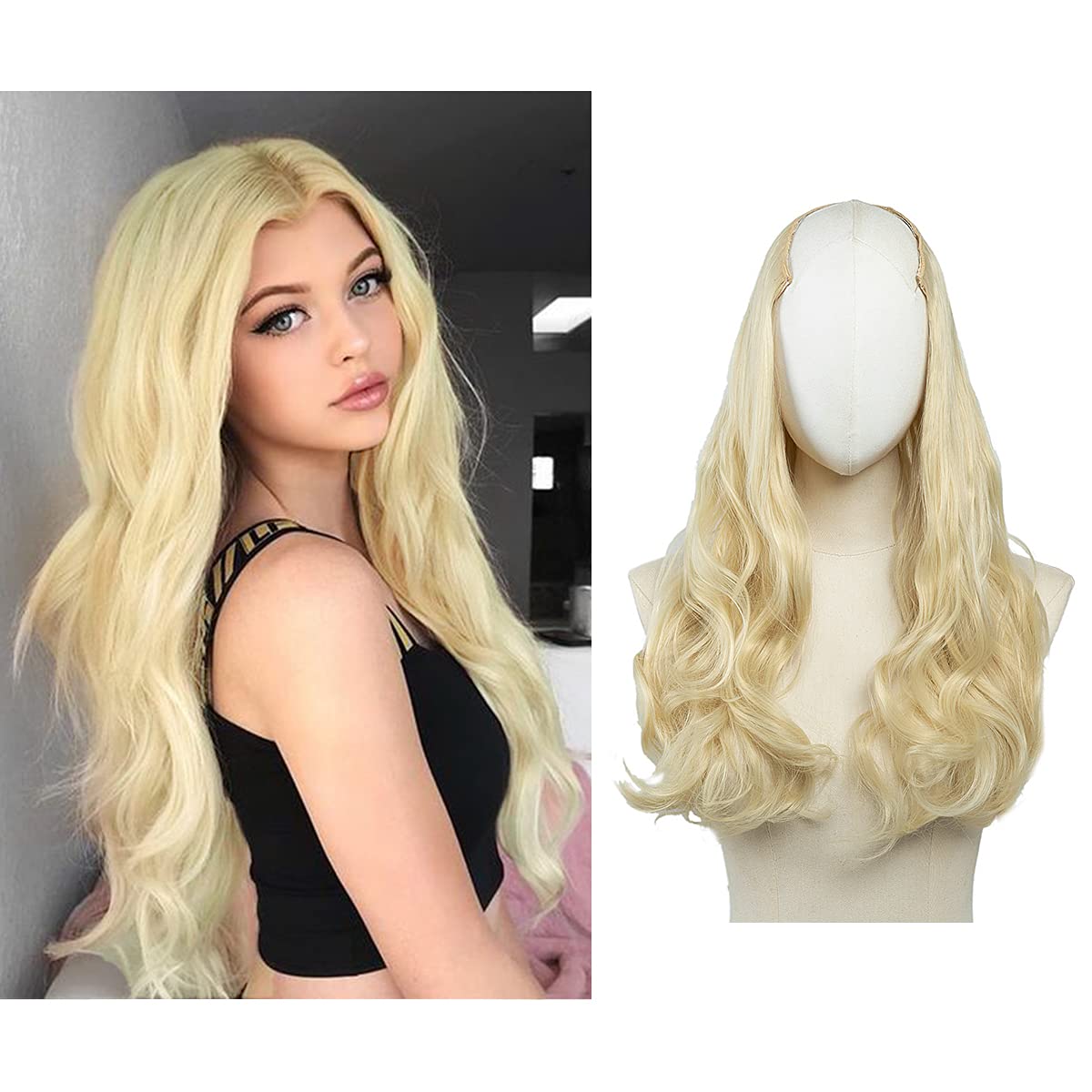 Sarla Beach Blonde U Part Hair Extensions Long Wavy Curly Full Head Clip In Synthetic Hairpiece For Women 24 Inch