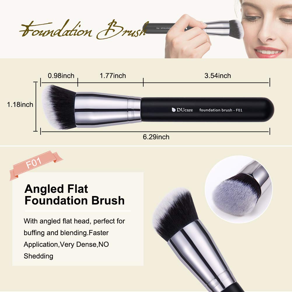 Ducare Makeup Kabuki Brushes 3Pcs Foundation Contour Brush Concealer Brush Under Eye Blusher Brush Face Blush Bronzer Travel Buf