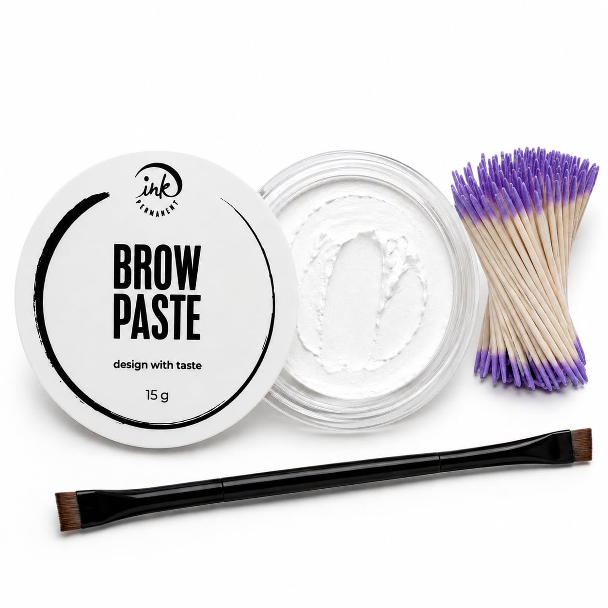 Ink Permanent Eyebrow Mapping Kit with Brow Mapping Paste, Dual-Ended Brush & Precision Cotton Swabs for PMU & Microblading