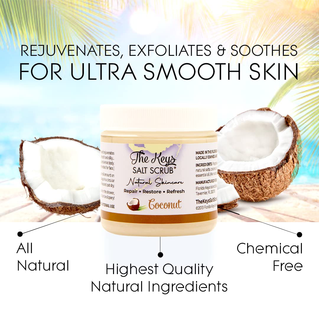 The Keys Sea Salt Scrub - Exfoliating Coconut Body Scrub, Hand Scrub, & Foot Scrub For Men, & Women, Salt Scrub Body Exfoliater,