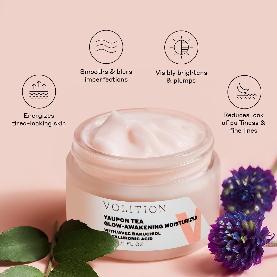 Volition Beauty Yaupon Tea Glow-Awakening Moisturizer with Hyaluronic Acid + Bakuchiol | Vegan, Paraben-Free & Cruelty-Free (Tra