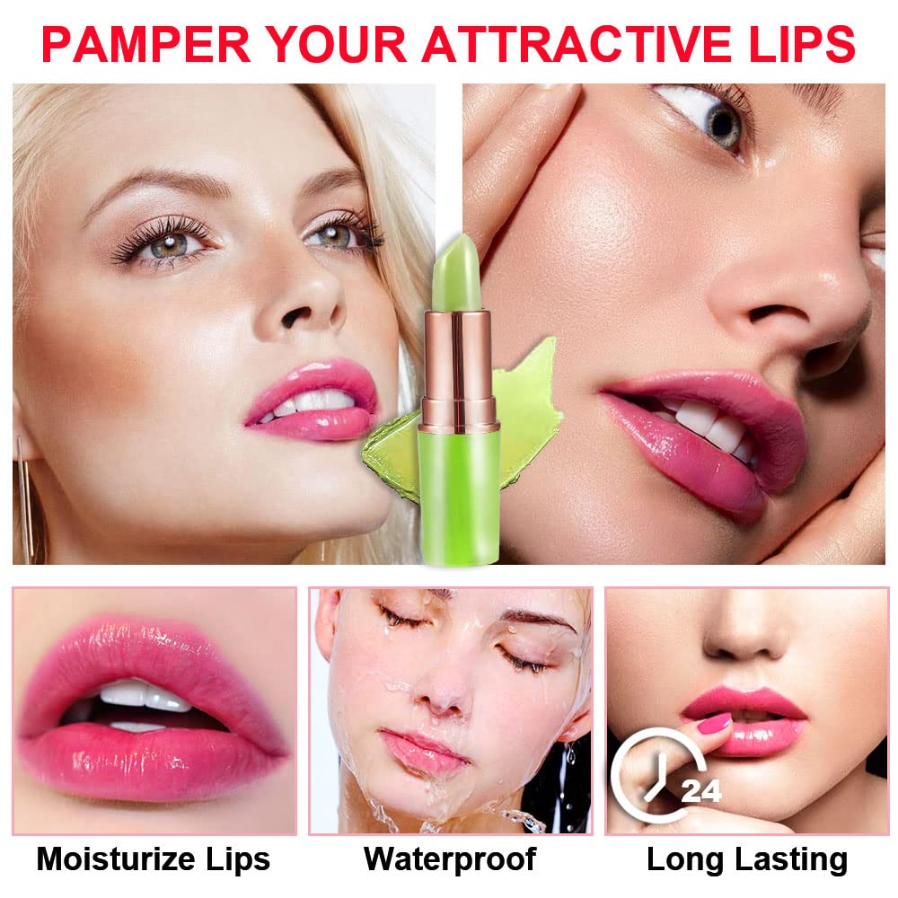 Evpct 2Pcs Aloe Vera Lip Color Changing Lipstick Tinted Lip Balm Set Green Magic Ph Lipstick Color Change Changing Crystal Flowe