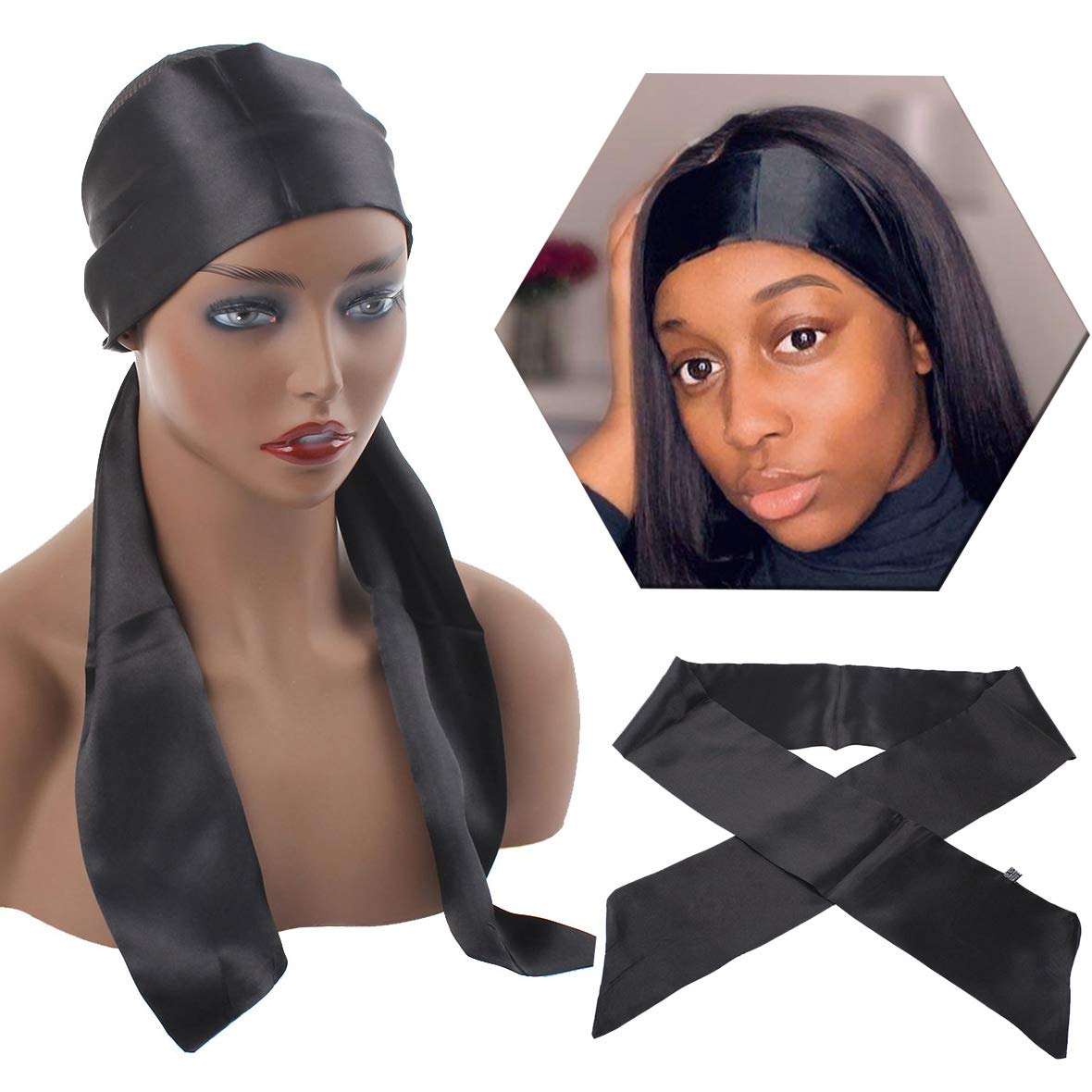 XTREND Satin Edge Scarves for Wigs Silk Headbands Soft Edge Scarf to Lay Edges for Black Women Keep Wig Secured Satin Headband f