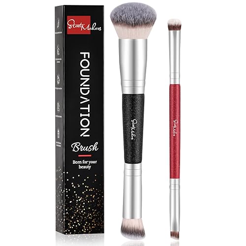 Makeup Brushes Dual-Ended Foundation Brush - Start Makers 2-In-1 Concealer Brush Face Eyebrow Eyeshadow Brush For Liquid, Powder
