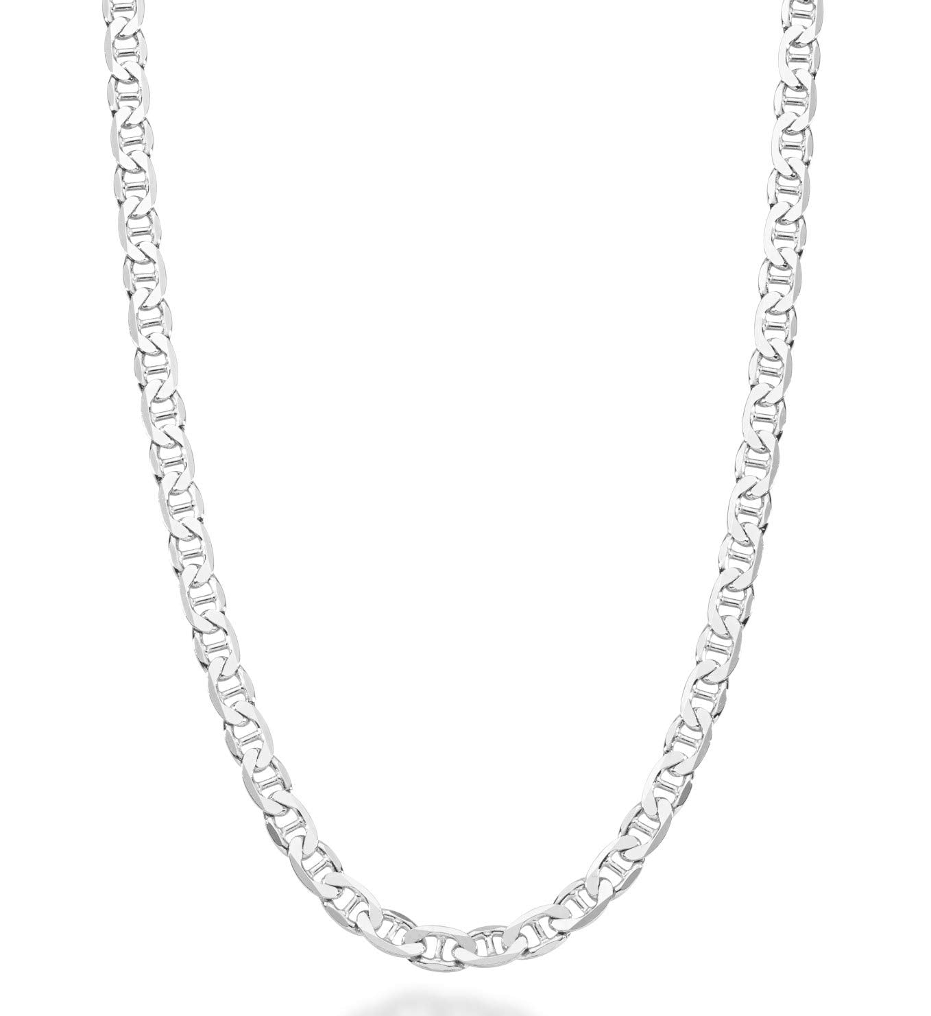 Miabella Italian Solid 925 Sterling Silver 4mm Diamond-Cut Solid Flat Mariner Link Chain Necklace for Women Men, Made in Italy (