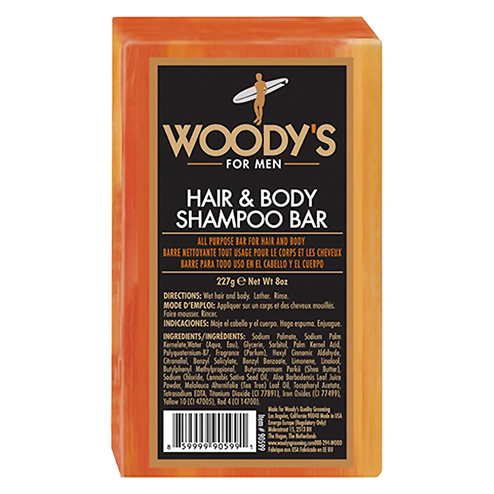 Woodys Hair Shampoo & Body Bar For Men, 2-In-1 Bar Soap For Hair, Face, And Body, Rich And Thick Lather Formula, Conditions, Nou