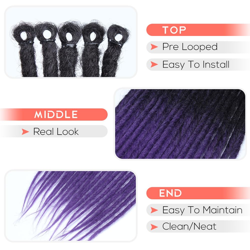 Kraler 24'' Thick Dreadlock Extensions, 20 Strands 1cm Width SE Ombre Deep Purple Crochet Dreadls Extensions of Synthetic Hair H