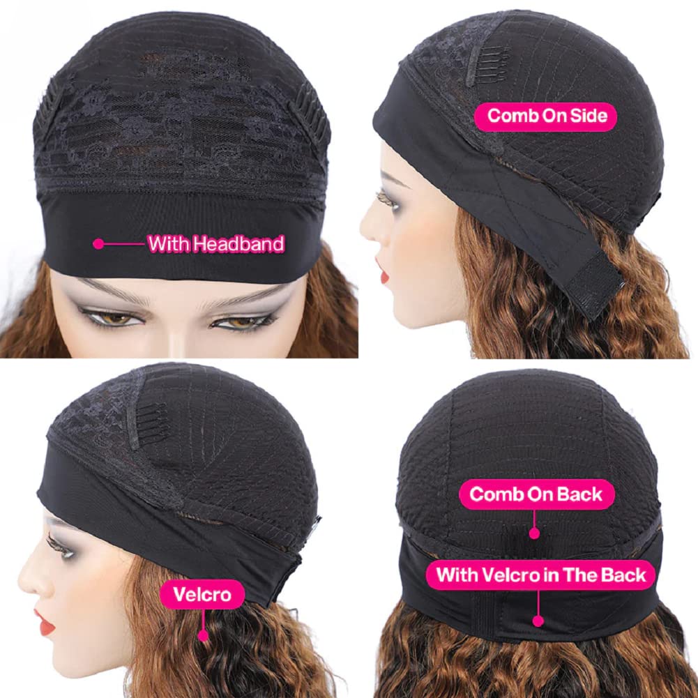 Ombre Headband Wig Human Hair 4/27 Highlight Curly Headband Wigs For Black Women Human Hair 20 Inch Glueless Deep Wave None Lace