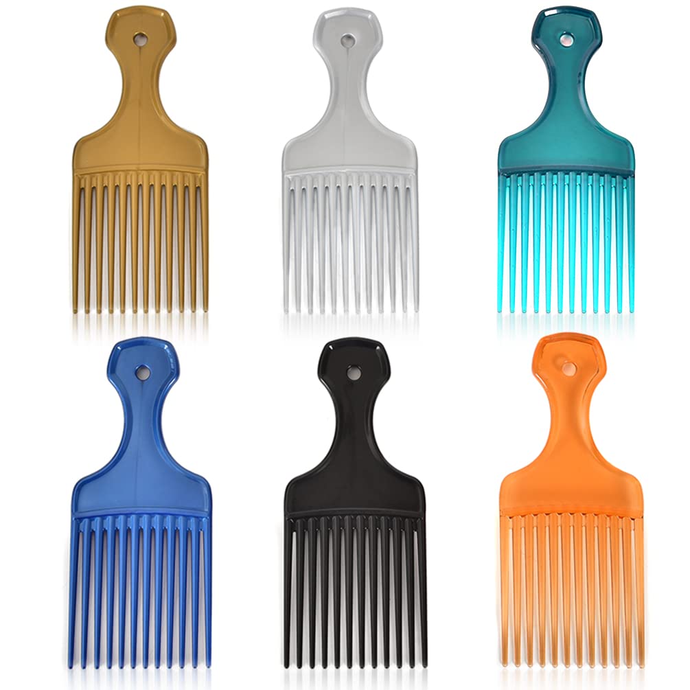 6 Pack Hair Picks for Curly Hair, 6.3 Inch Plastic Afro Pick for Women Men Hair Styling, Wide Tooth Afro Comb for Hairdressing (