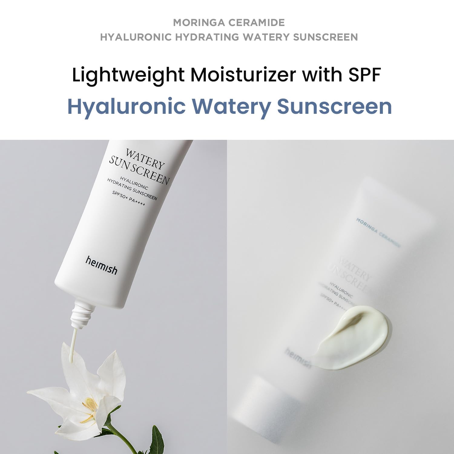 HEIMISH Moringa Ceramide Hyaluronic Hydrating Watery Sunscreen - SPF Face Moisturiser, Daily Sunscreen For Face, Broad Spectrum