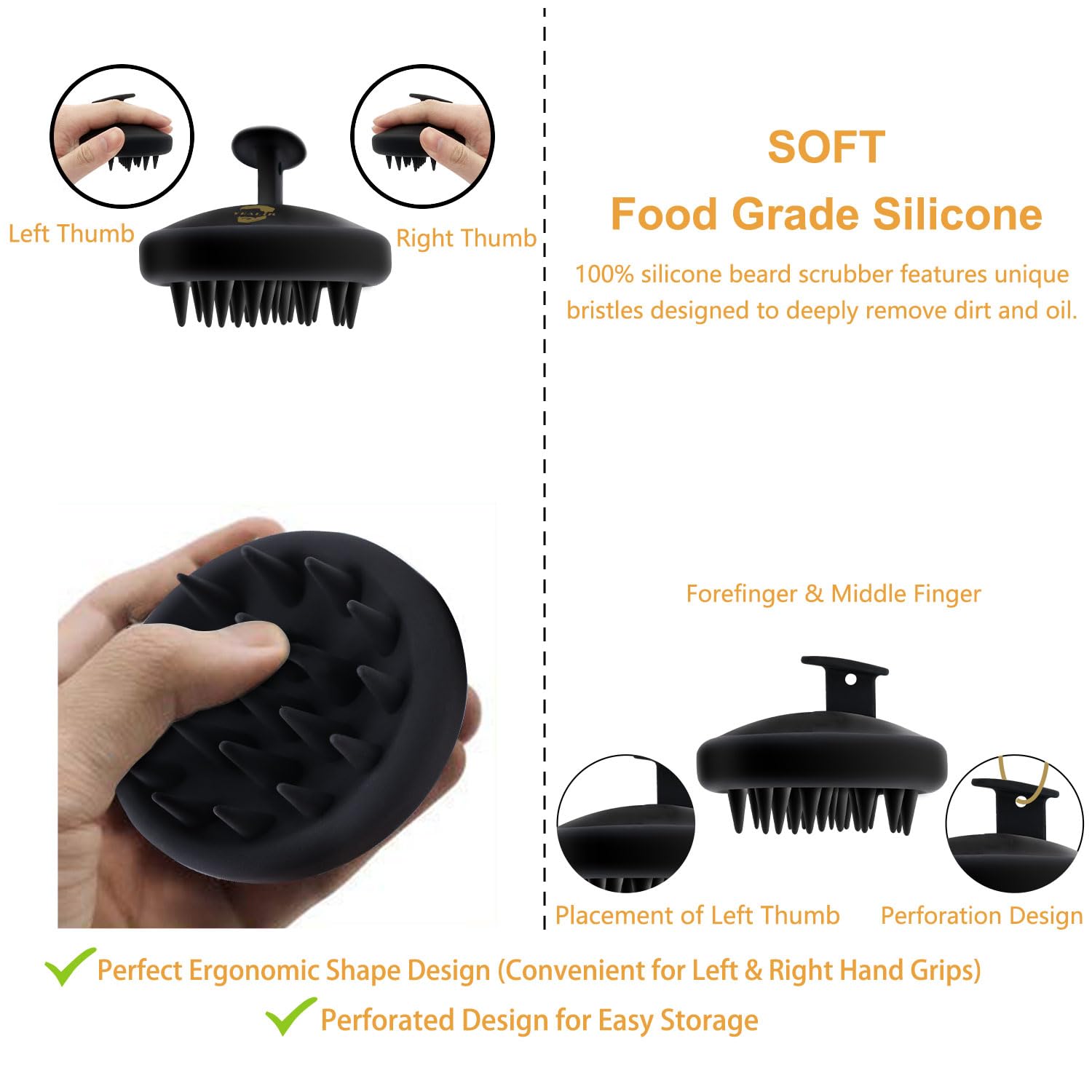 Yealir Beard Brush For Men, Silicone Beard Scrubber, Deep Cleans, Hair & Beard Exfoliator Helping Beard Shampoo Better Clean The