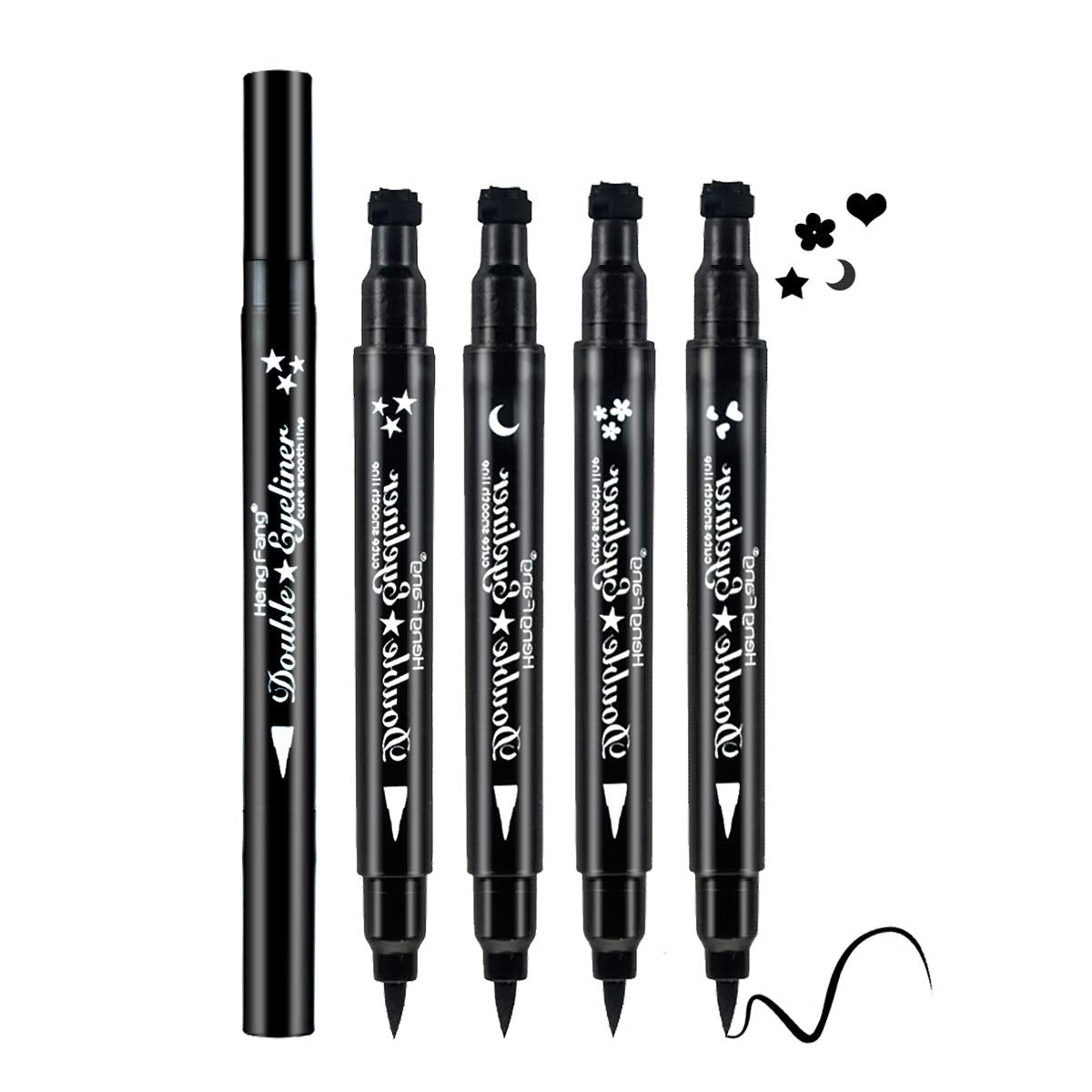 Lamuseland Eyeliner Stamp Wingliner, Waterproof Smudge-Proof Liquid Eye Liner Gel Pen Set, Long Lasting Heart Black Thin Double