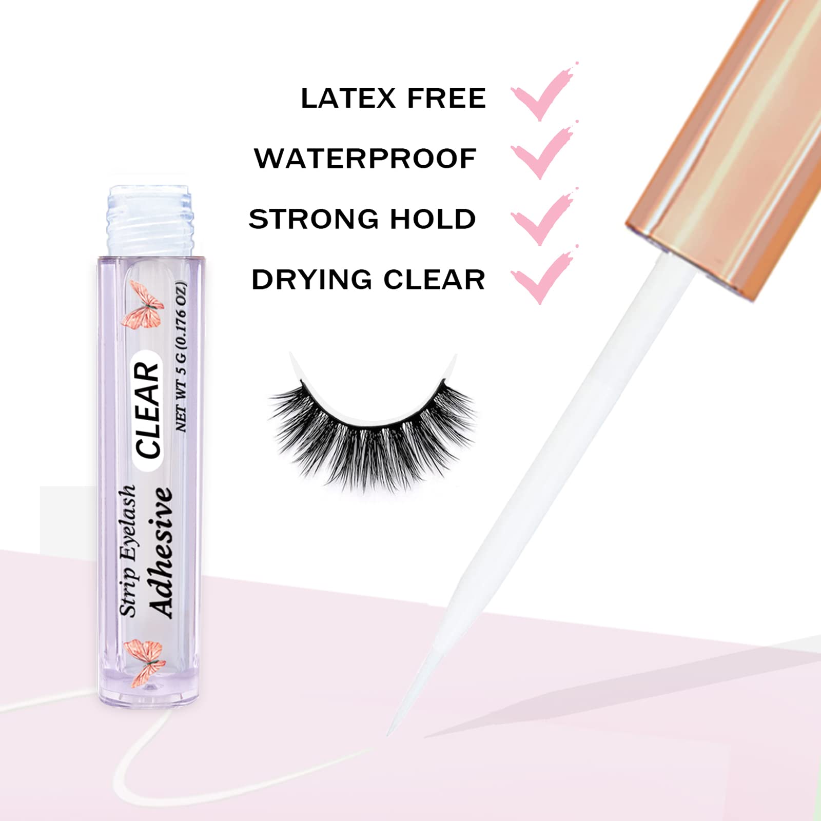 False Eyelash Glue Super Strong Hold Clear Eyelash Adhesive Waterproof Lash Glue Latex-Free Suitable For Sensitive Eyes Lashes G