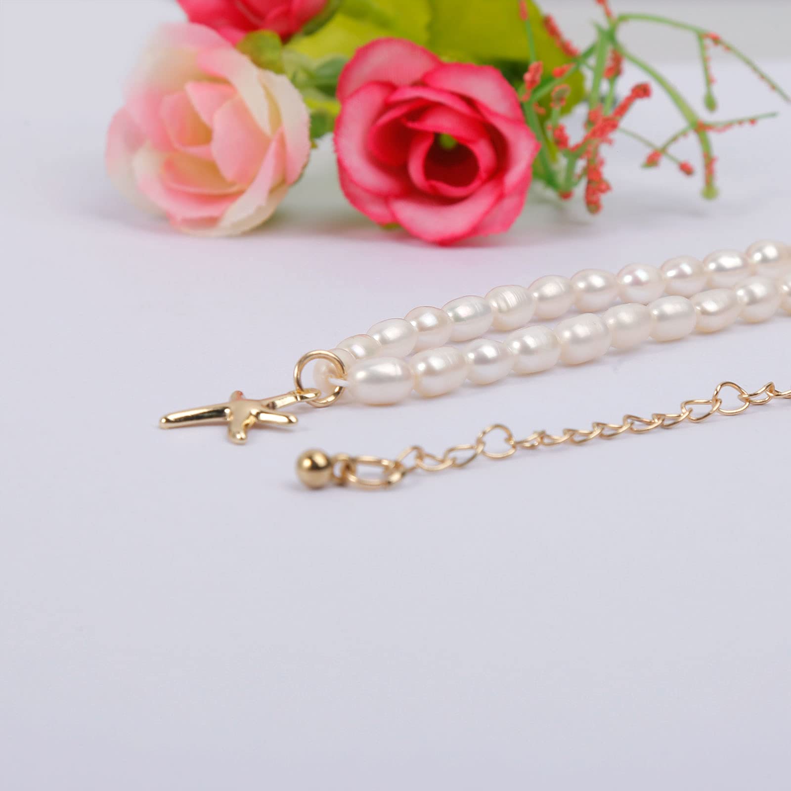wgoud Natural Freshwater Pearl Beaded Choker Necklace for Women Teen Girls, Trendy Boho Handmade Beads Summer Fun Necklaces Jewe